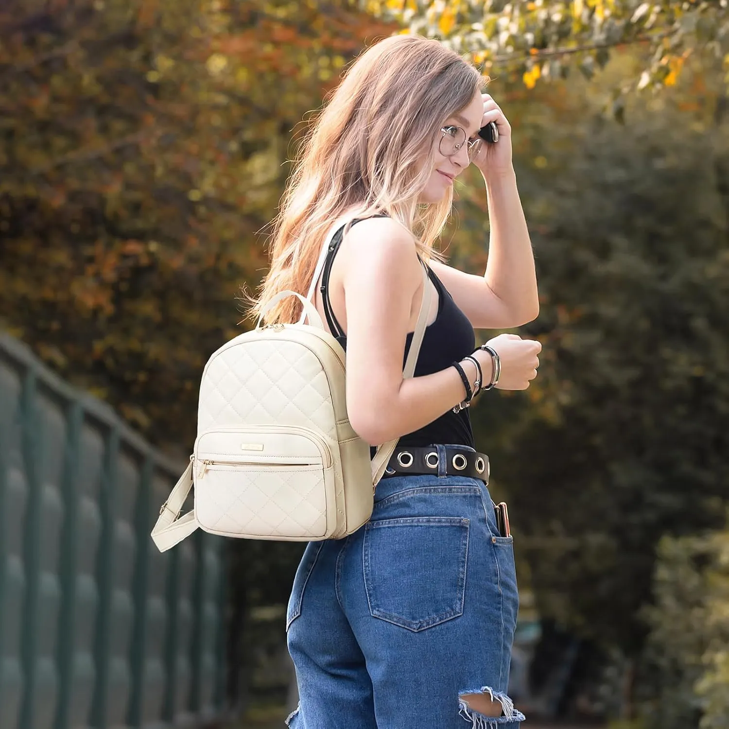 Marvolia Mini Backpack for Women - Vegan Leather Small Backpack Fashion Backpack Purse for Travel Work Shopping - White