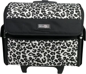 Mary Collapsible Cheetah Print Rolling Sewing Machine Tote - Fits Most Standard Brother & Singer Machines