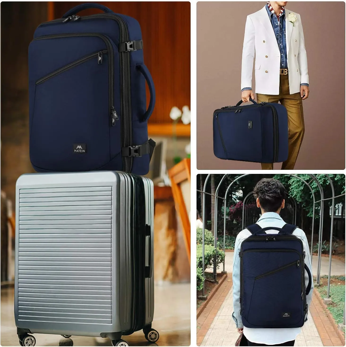 MATEIN Extra Large Mens Travel Backpack Carry on, Expandable Traveling Backpack for Men Airline Approved, Water Resistant Business Casual Daypack, Traveler Gift, Blue