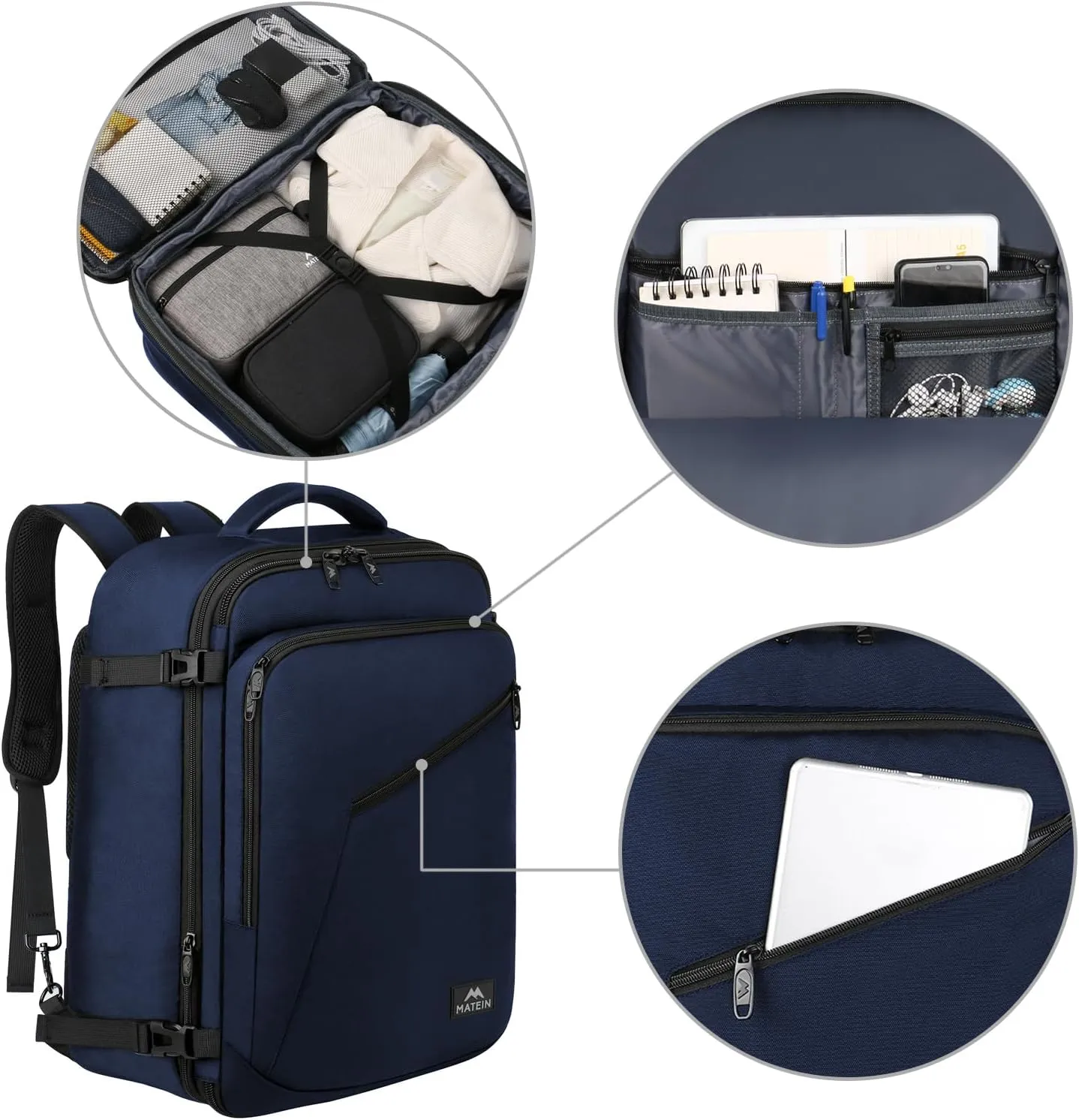 MATEIN Extra Large Mens Travel Backpack Carry on, Expandable Traveling Backpack for Men Airline Approved, Water Resistant Business Casual Daypack, Traveler Gift, Blue