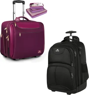 MATEIN Rolling Briefcase for Women, Large 17 Inch Laptop Bag with Wheels & 3 Packing Cubes, Waterproof Carry On Travel Business Luggage Roller Computer Case Suitcase for Overnight College Work, Purple