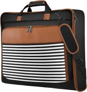 MATEIN Suit Carry On Garment Bag for Travel, Suit Bag with Detachable Adjustable Shoulder Strap, Waterproof Foldable Garment Luggage for Men Women, Large Compartment for Carrying Clothes, Black Stripe