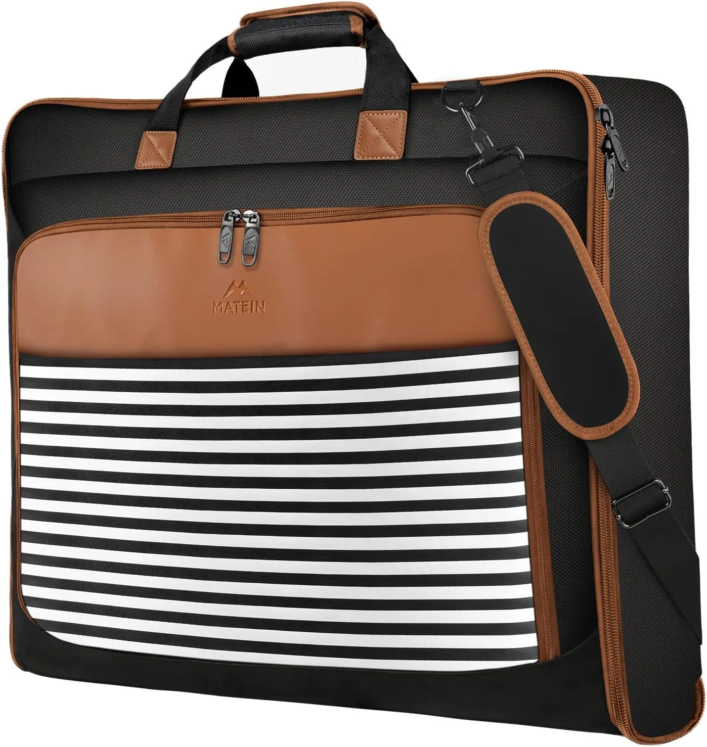 MATEIN Suit Carry On Garment Bag for Travel, Suit Bag with Detachable Adjustable Shoulder Strap, Waterproof Foldable Garment Luggage for Men Women, Large Compartment for Carrying Clothes, Black Stripe