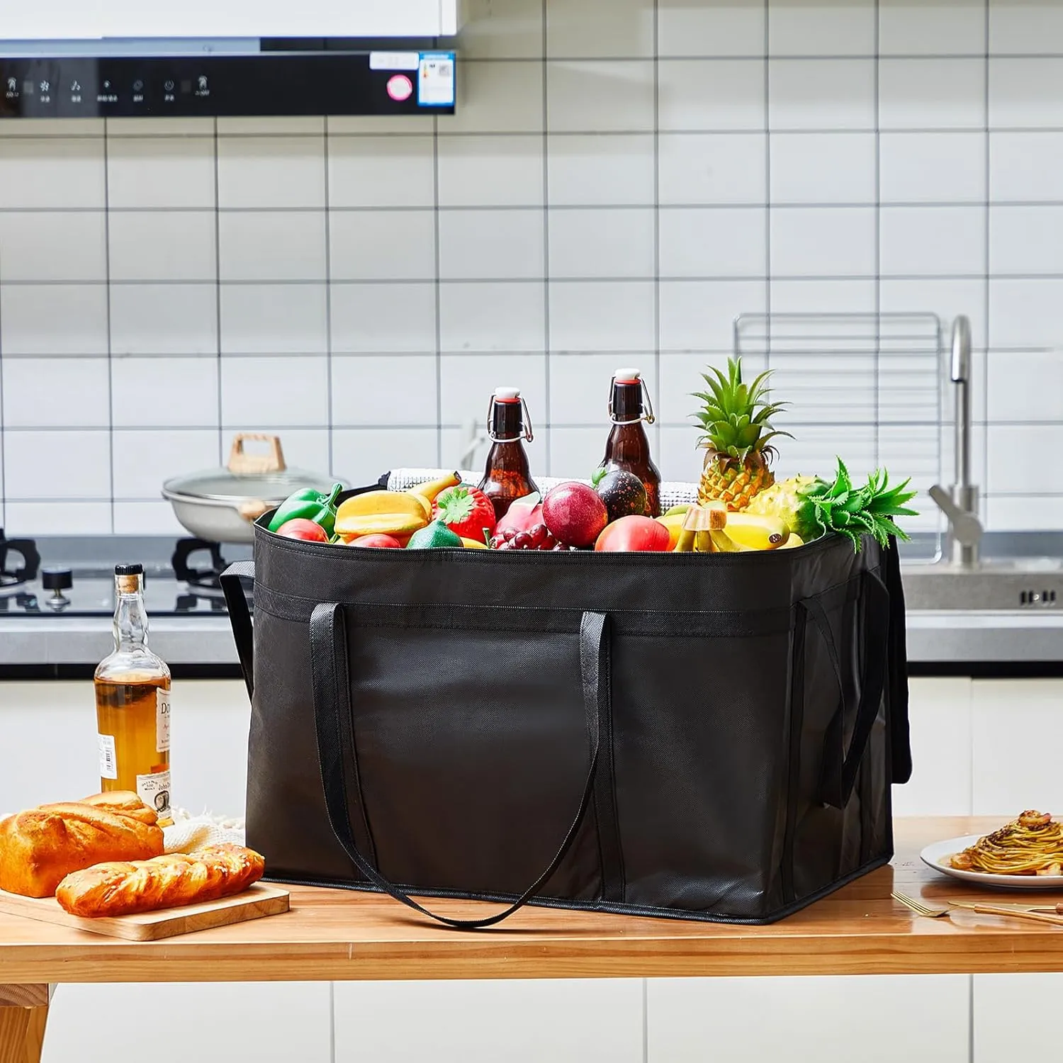 Maxcheck Insulated Food Delivery Bag XXXL Large Capacity Hot Cold Grocery Tote Bag Reusable Warming Cooler Pizza Catering Carrier for Commercial Travel Lunch Shopping Gifts (Black,2)