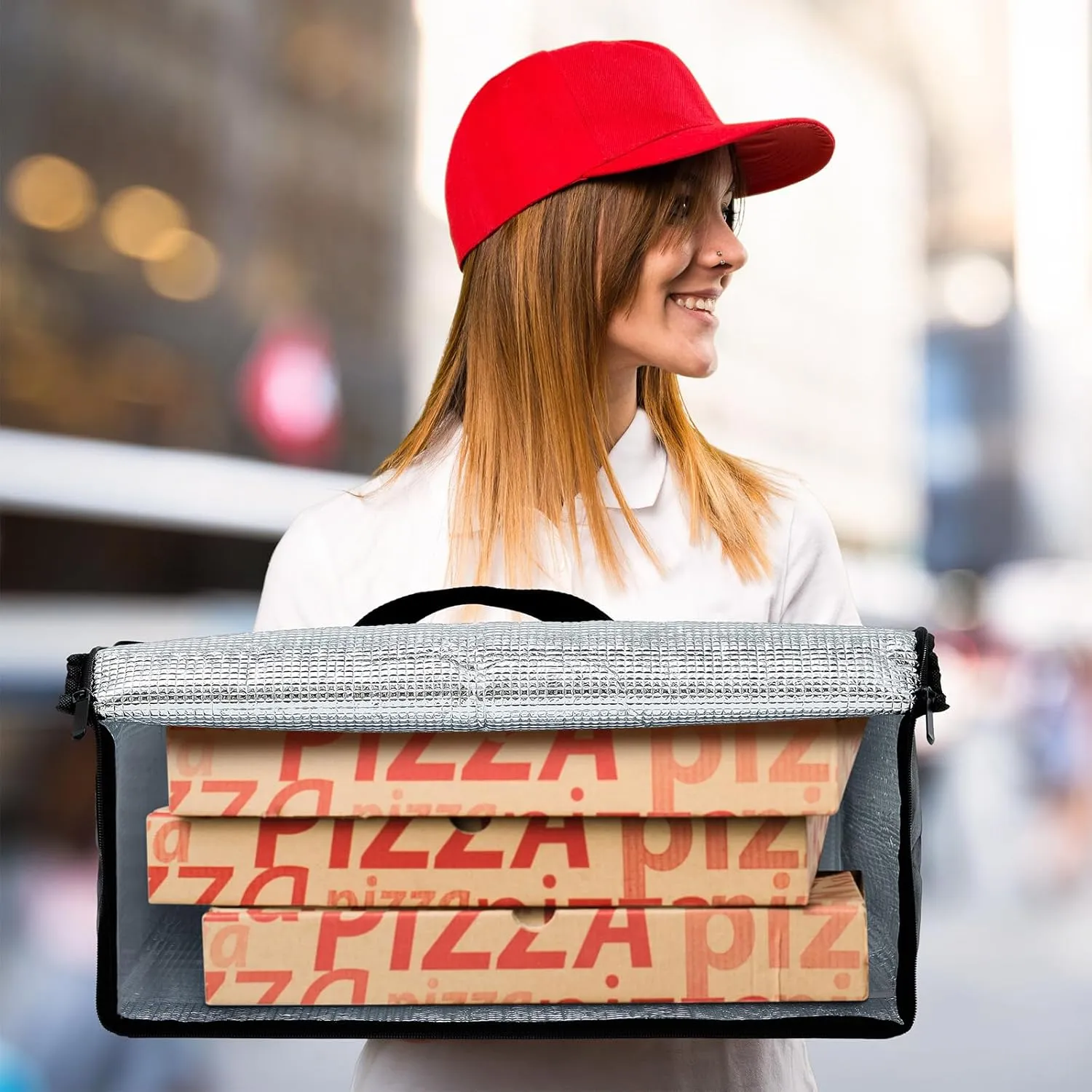 Maxcheck Insulated Food Delivery Bag XXXL Large Capacity Hot Cold Grocery Tote Bag Reusable Warming Cooler Pizza Catering Carrier for Commercial Travel Lunch Shopping Gifts (Black,2)