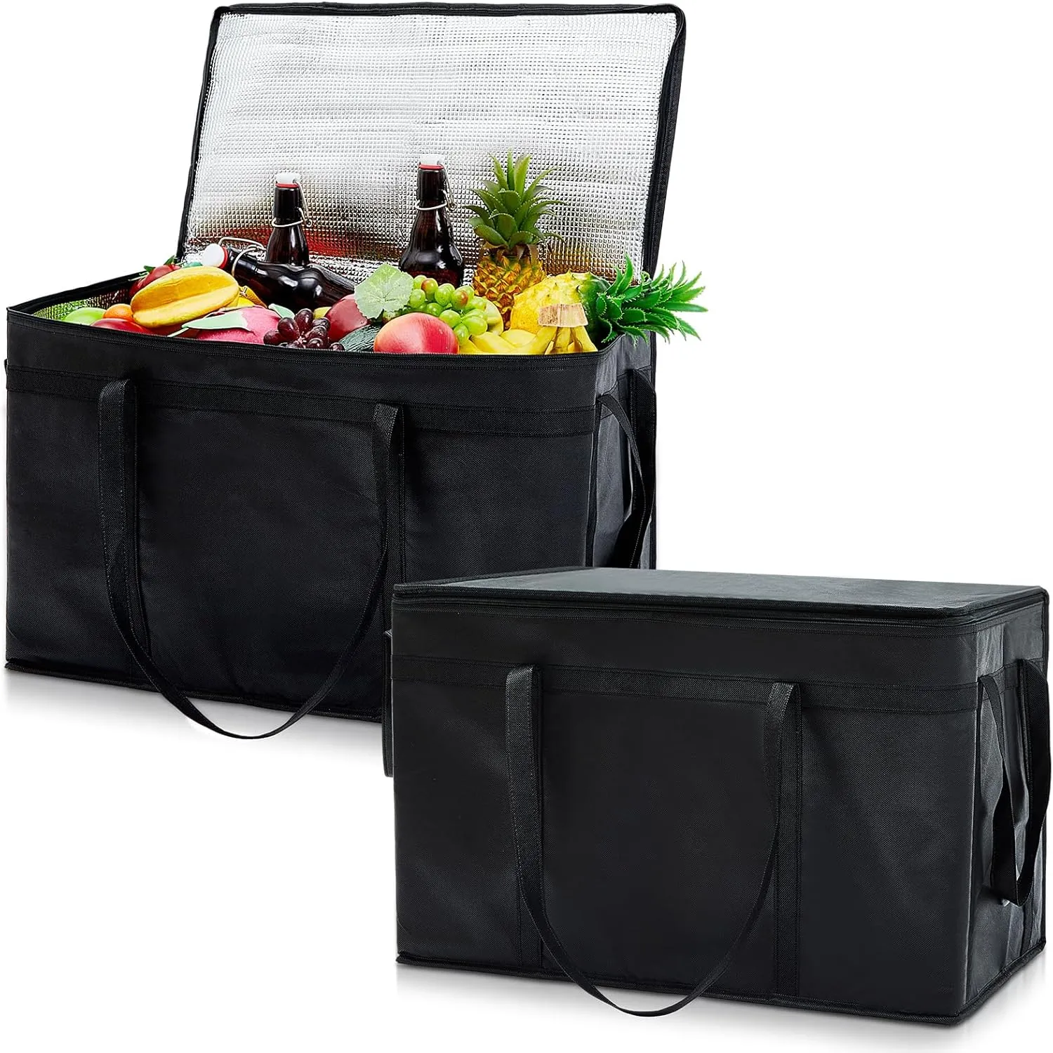 Maxcheck Insulated Food Delivery Bag XXXL Large Capacity Hot Cold Grocery Tote Bag Reusable Warming Cooler Pizza Catering Carrier for Commercial Travel Lunch Shopping Gifts (Black,2)