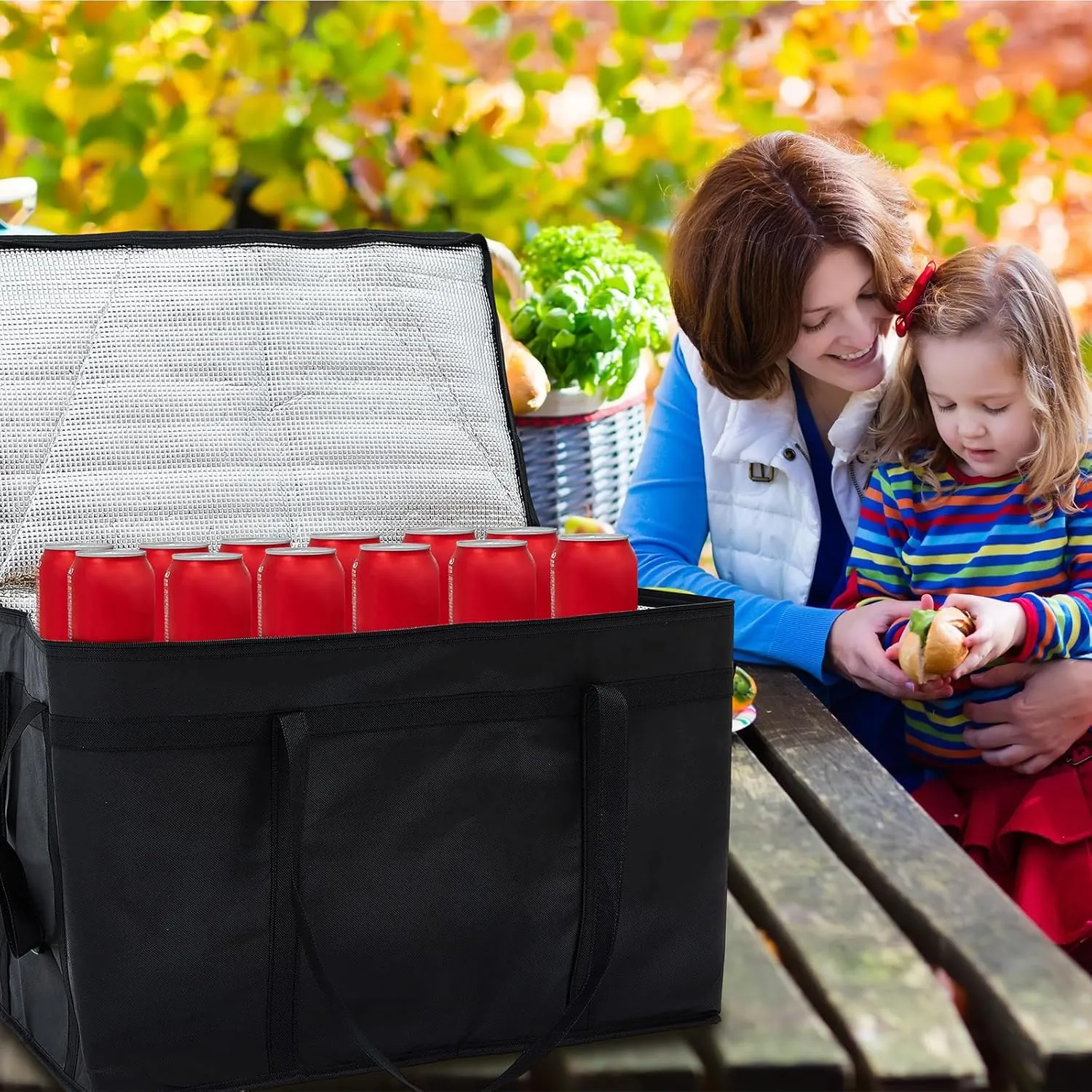 Maxcheck Insulated Food Delivery Bag XXXL Large Capacity Hot Cold Grocery Tote Bag Reusable Warming Cooler Pizza Catering Carrier for Commercial Travel Lunch Shopping Gifts (Black,2)