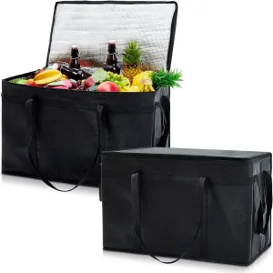 Maxcheck Insulated Food Delivery Bag XXXL Large Capacity Hot Cold Grocery Tote Bag Reusable Warming Cooler Pizza Catering Carrier for Commercial Travel Lunch Shopping Gifts (Black,2)