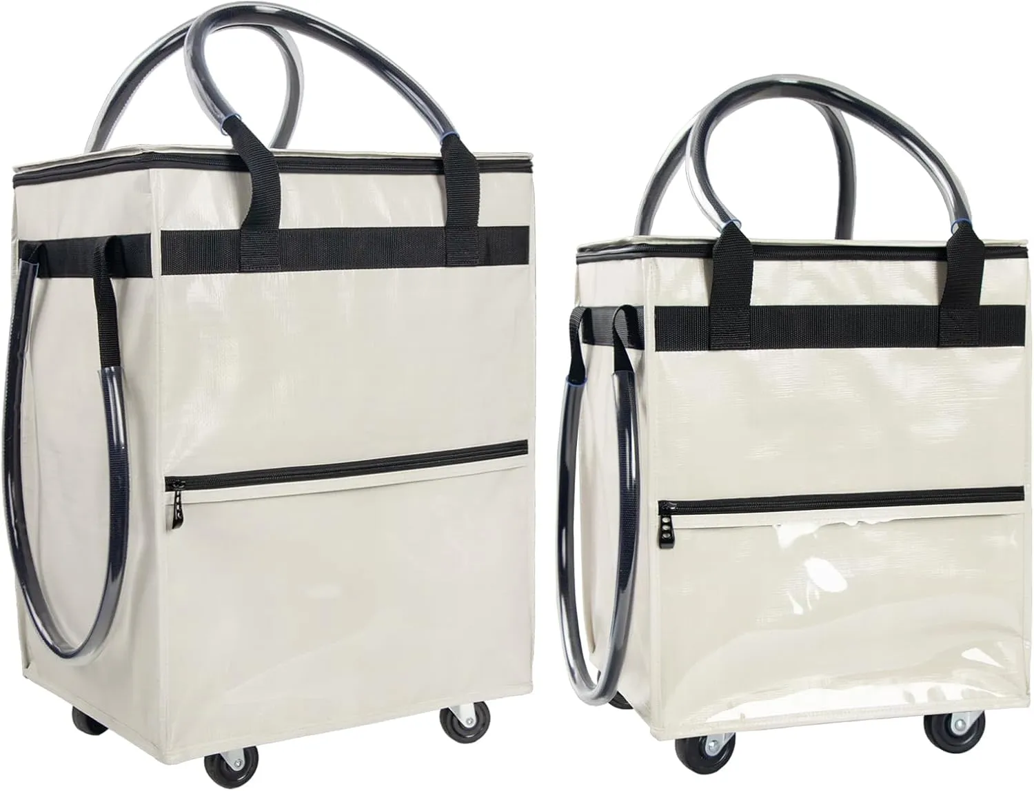 Medium-Beige Small-Beige, Reusable Grocery Bag on Wheels, Rolling Shopping Bags with Wheels and Handle