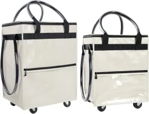 Medium-Beige Small-Beige, Reusable Grocery Bag on Wheels, Rolling Shopping Bags with Wheels and Handle