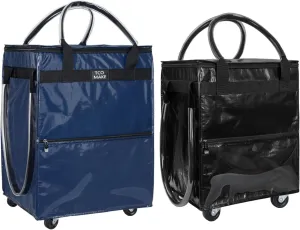 Medium Blue Small Black Reusable Grocery Bag on Wheels Rolling Shopping Bags Folding Rolling Tote Trolley