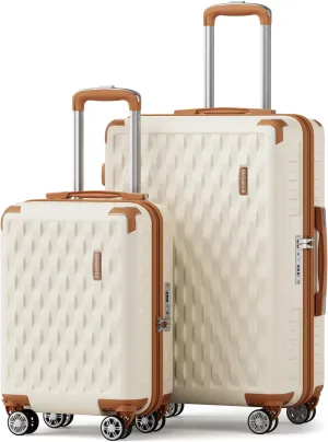 Melalenia Luggage Sets 3 Piece, Hard Shell Carry on Suitcase with Spinner Wheels and TSA Lock, Travel Lightweight Luggage Set for Women, Beige Brown