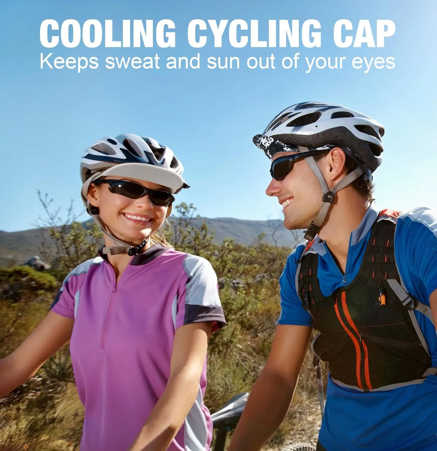 MELASA Cycling Cap, Cooling Skull Cap Helmet Liner with Sun Visor, Sun Protection Running Bike Cap for Men Women Under Helmet