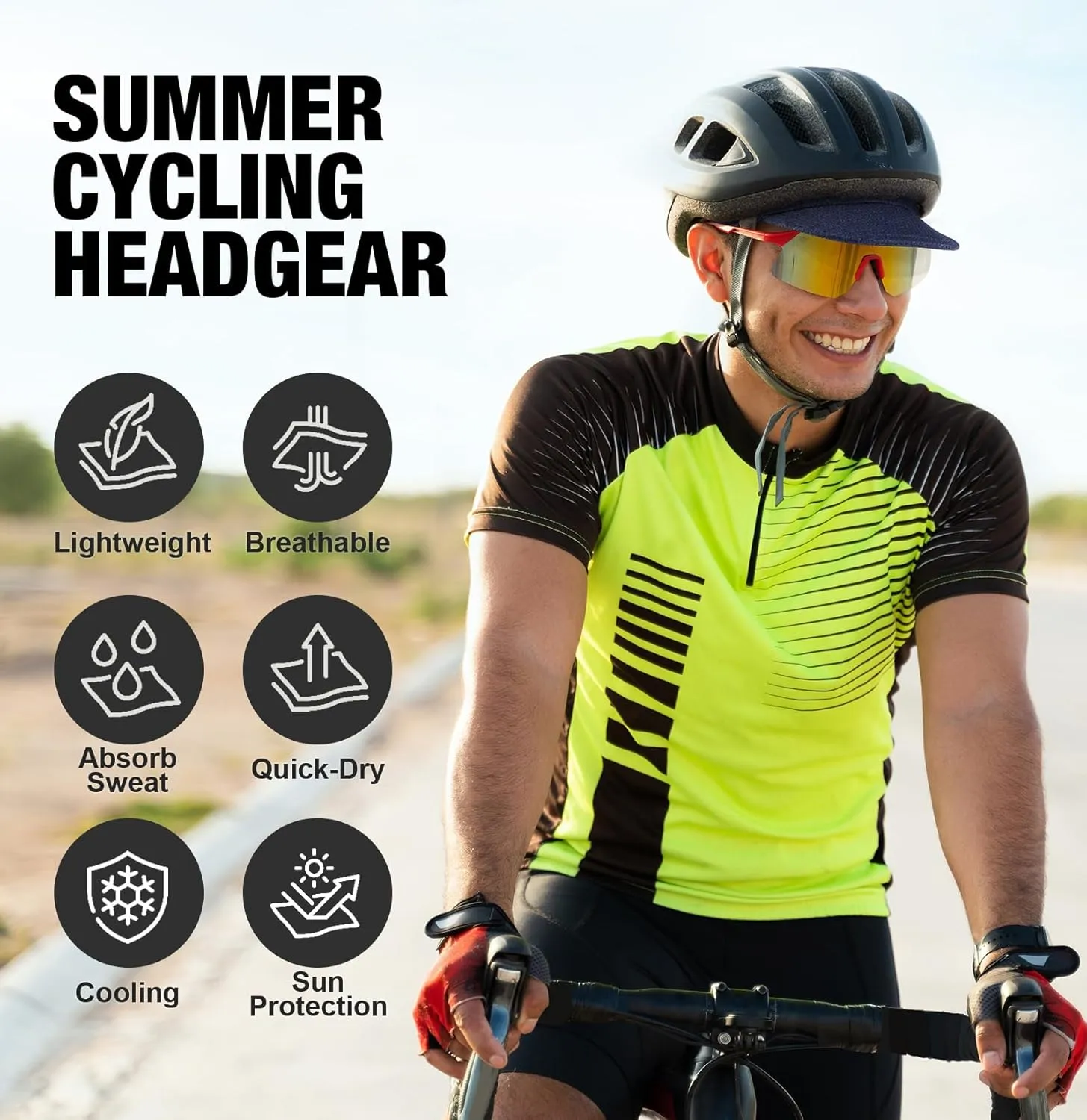 MELASA Cycling Cap, Cooling Skull Cap Helmet Liner with Sun Visor, Sun Protection Running Bike Cap for Men Women Under Helmet