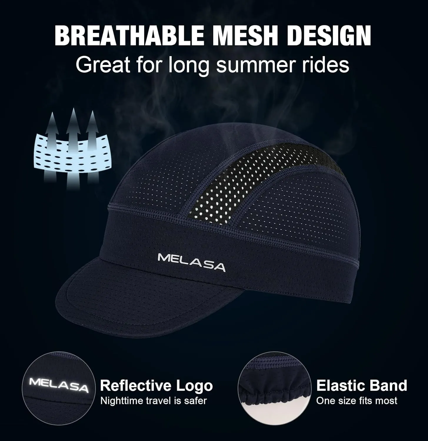 MELASA Cycling Cap, Cooling Skull Cap Helmet Liner with Sun Visor, Sun Protection Running Bike Cap for Men Women Under Helmet