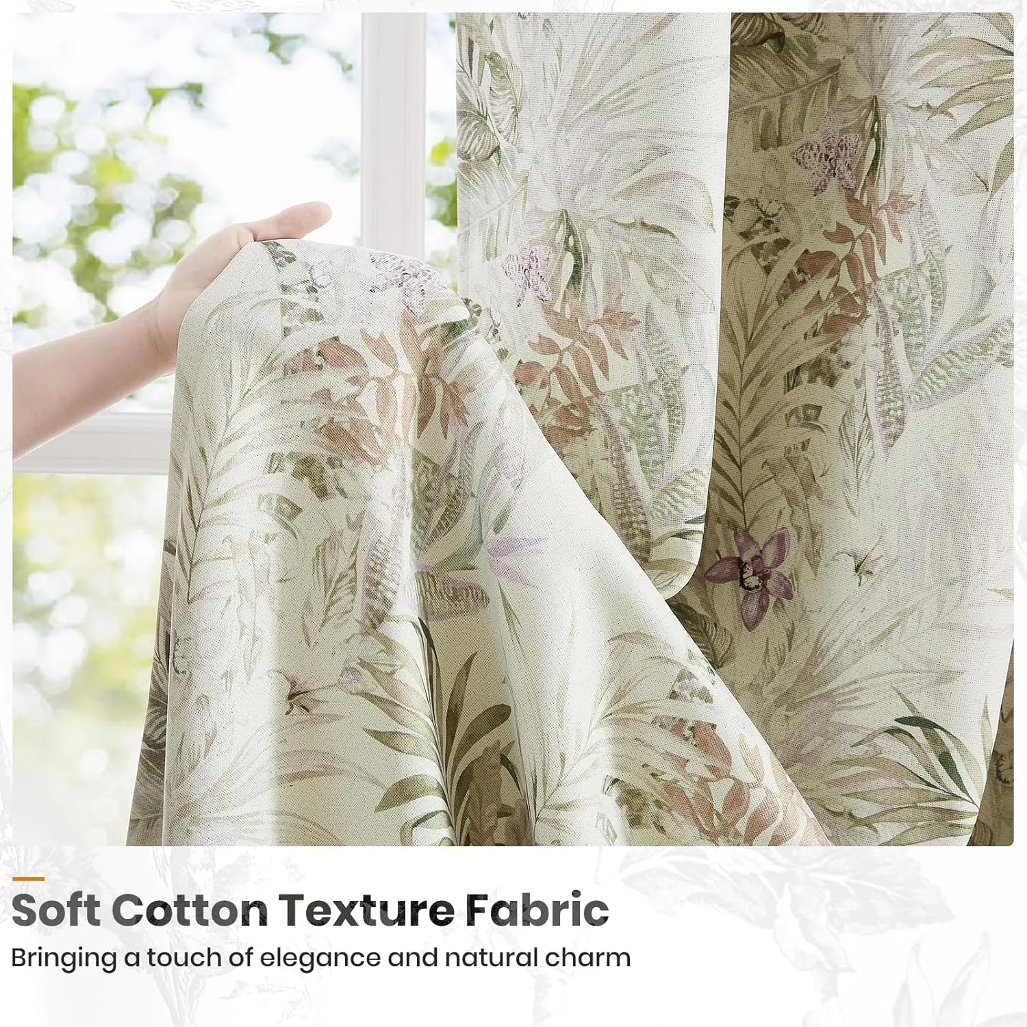 Melodieux Blackout Floral Cotton Curtains 84 Inches Long for Bedroom, Vintage Farmhouse Country Botanical Grommet Drapes Thermal Insulated Living Room Curtains, 52 by 84 in, Beige, 2 Panels