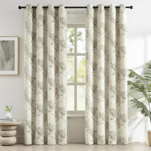 Melodieux Blackout Floral Cotton Curtains 84 Inches Long for Bedroom, Vintage Farmhouse Country Botanical Grommet Drapes Thermal Insulated Living Room Curtains, 52 by 84 in, Beige, 2 Panels