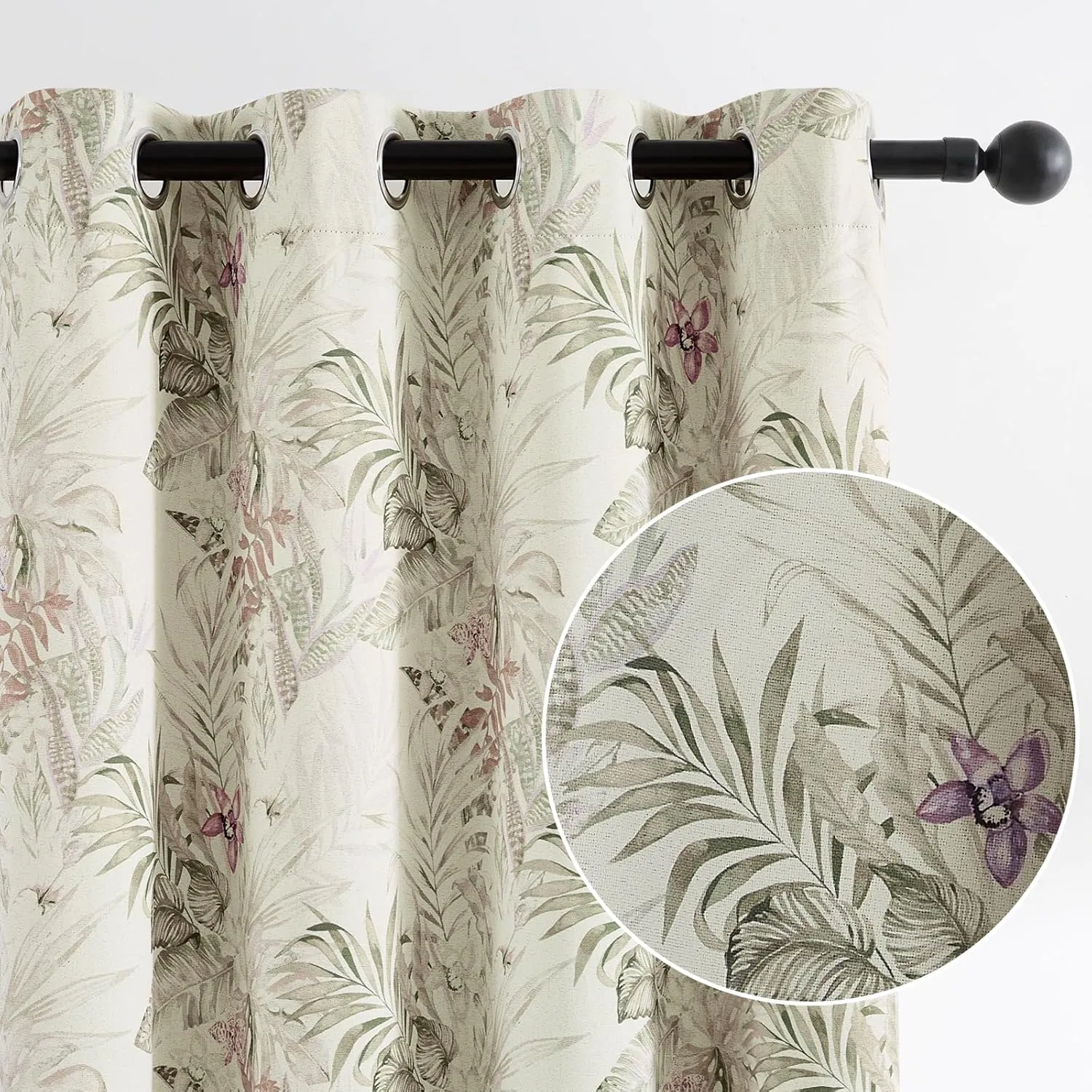 Melodieux Blackout Floral Cotton Curtains 84 Inches Long for Bedroom, Vintage Farmhouse Country Botanical Grommet Drapes Thermal Insulated Living Room Curtains, 52 by 84 in, Beige, 2 Panels