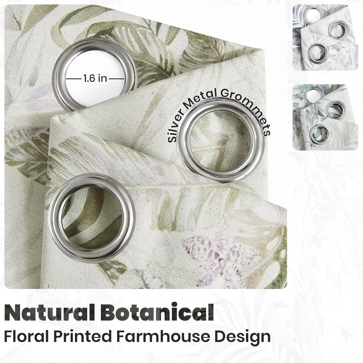 Melodieux Blackout Floral Cotton Curtains 84 Inches Long for Bedroom, Vintage Farmhouse Country Botanical Grommet Drapes Thermal Insulated Living Room Curtains, 52 by 84 in, Beige, 2 Panels