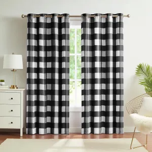 Melodieux Buffalo Check Plaid Blackout Curtains 84 Inches Long for Bedroom, Living Room Thermal Insulated Room Darkening Grommet Drapes, Black, 50 x 84 Inch, 2 Panels