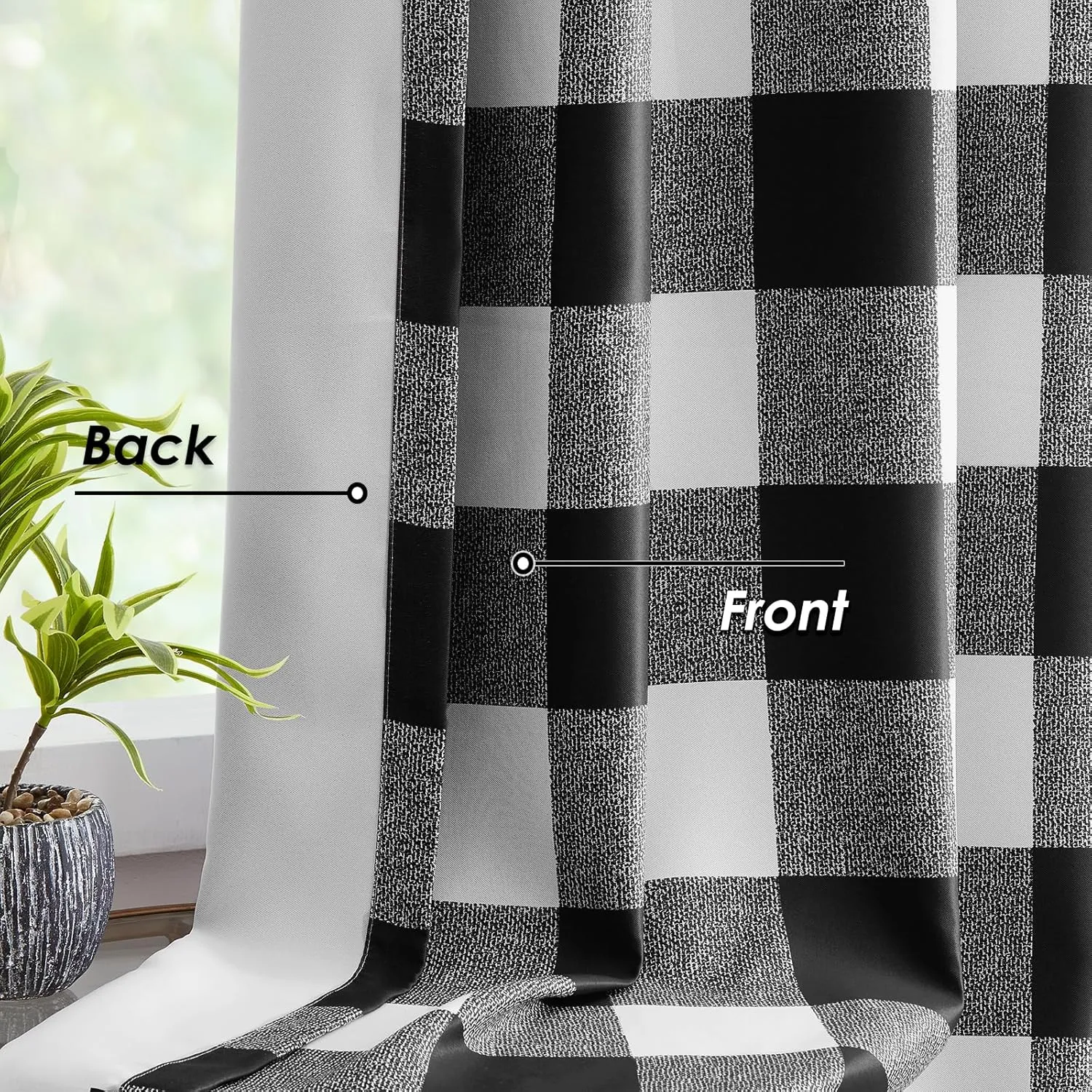 Melodieux Buffalo Check Plaid Blackout Curtains 84 Inches Long for Bedroom, Living Room Thermal Insulated Room Darkening Grommet Drapes, Black, 50 x 84 Inch, 2 Panels