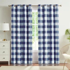 Melodieux Buffalo Check Plaid Blackout Curtains 84 Inches Long for Living Room, Bedroom Thermal Insulated Room Darkening Grommet Drapes, Blue, 50 x 84 Inch, 2 Panels