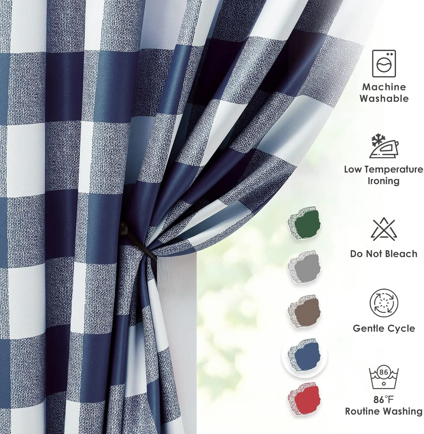 Melodieux Buffalo Check Plaid Blackout Curtains 84 Inches Long for Living Room, Bedroom Thermal Insulated Room Darkening Grommet Drapes, Blue, 50 x 84 Inch, 2 Panels
