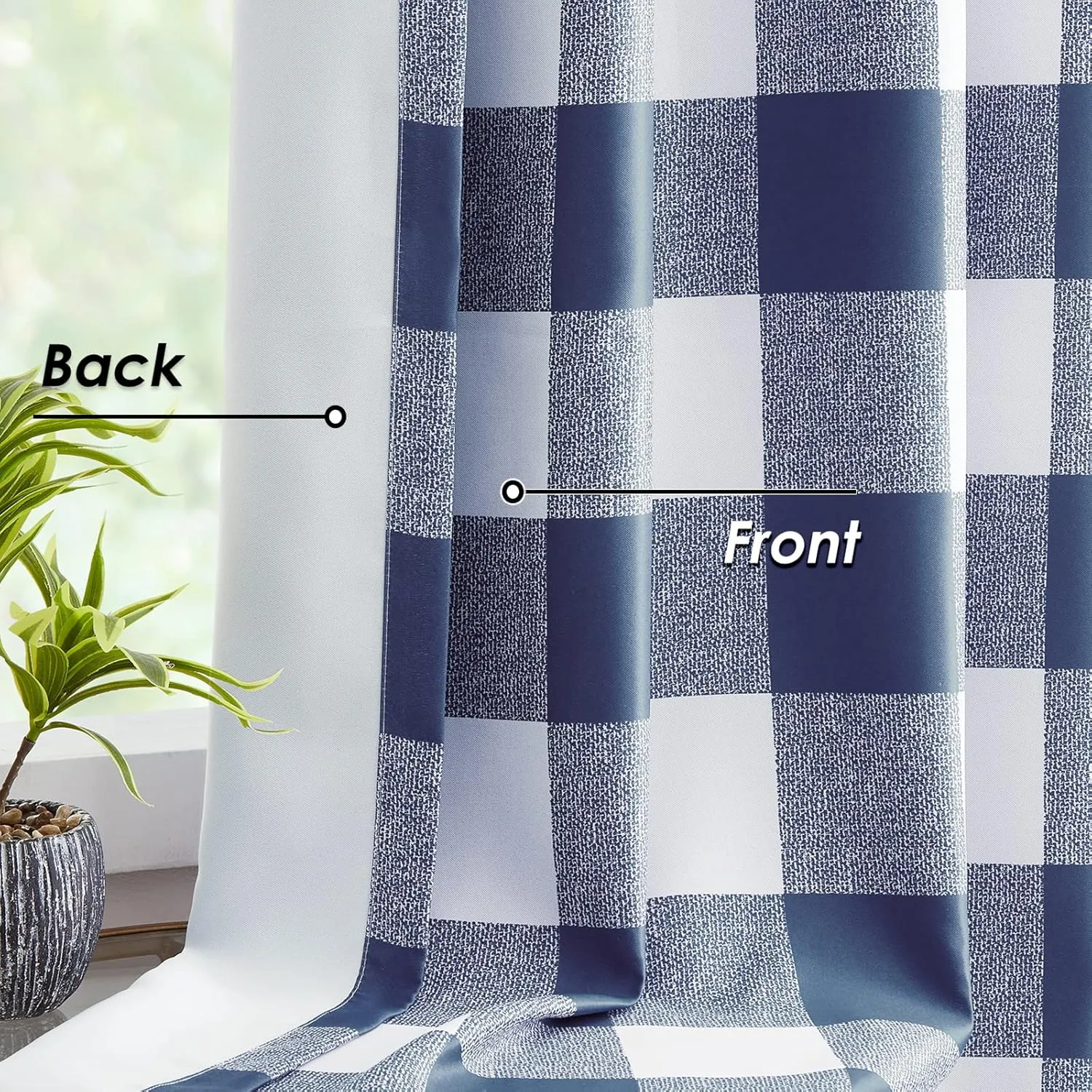 Melodieux Buffalo Check Plaid Blackout Curtains 84 Inches Long for Living Room, Bedroom Thermal Insulated Room Darkening Grommet Drapes, Blue, 50 x 84 Inch, 2 Panels