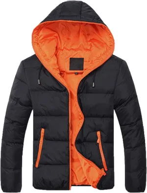 Men Puffer Jacket with Hood Lightweight Packable Quilted Hooded Bubble Down Jackets Winter Insulated Thick Outwear