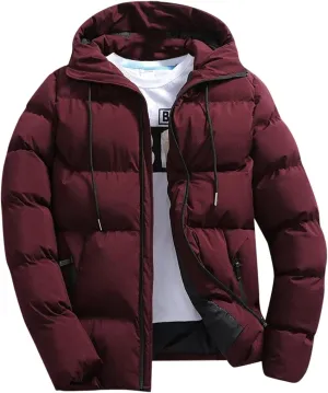Men Puffer Jacket with Hood Lightweight Packable Quilted Hooded Bubble Down Jackets Winter Insulated Thick Outwear