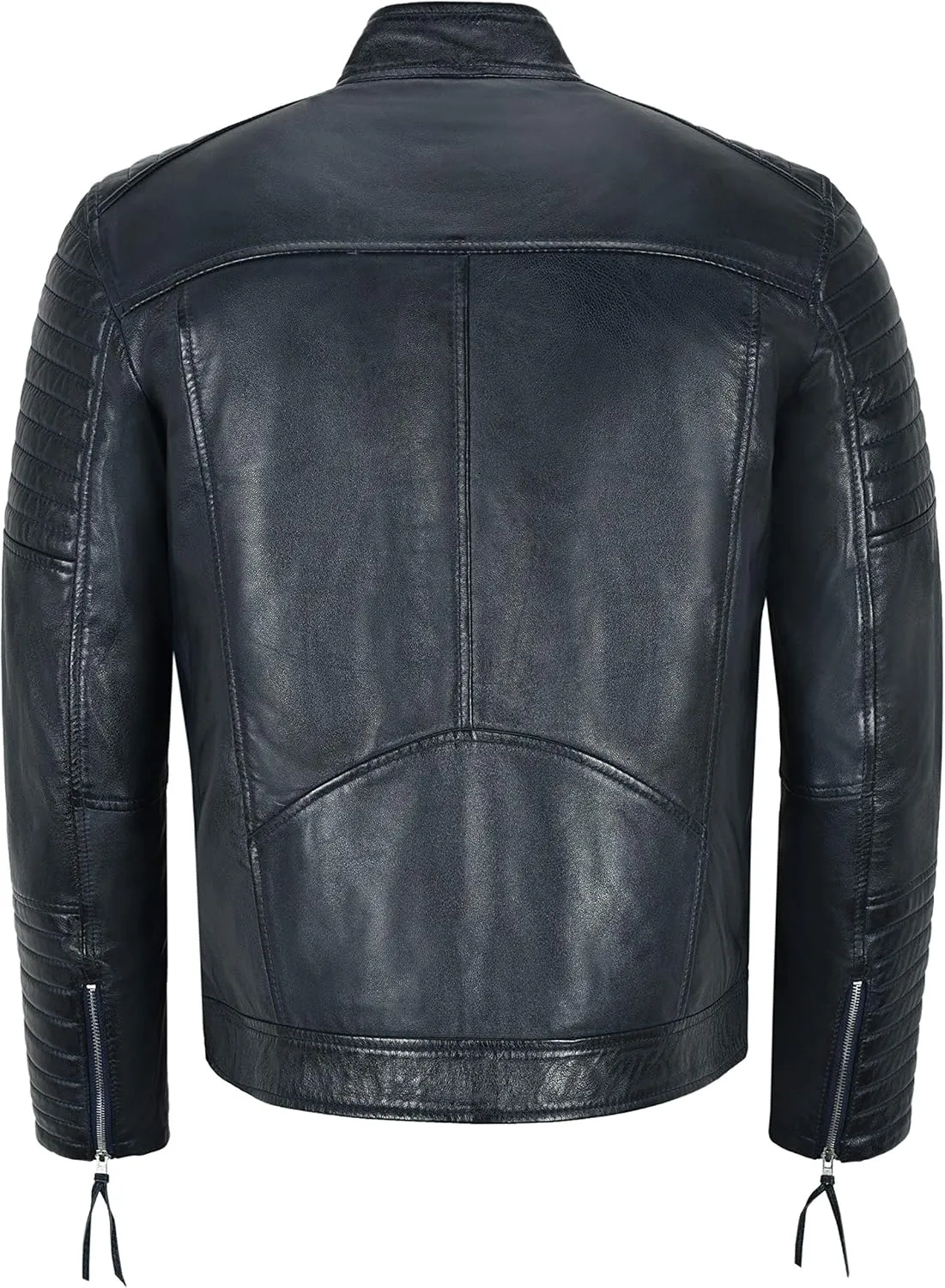 Mens Biker Leather Jacket Navy Quilted Shoulder Classic style Leather Jacket 2565