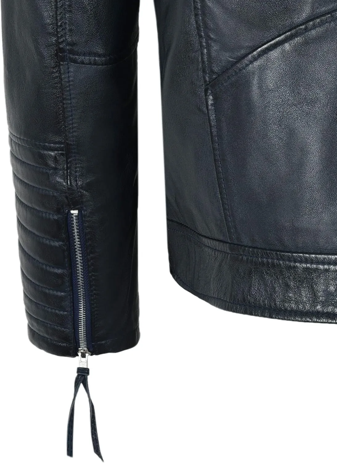 Mens Biker Leather Jacket Navy Quilted Shoulder Classic style Leather Jacket 2565