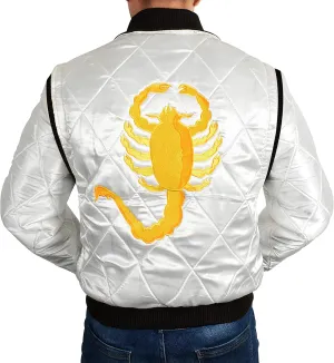 Men's Bomber Satin Fabric Quilted Golden Embroidery of Scorpio Jacket