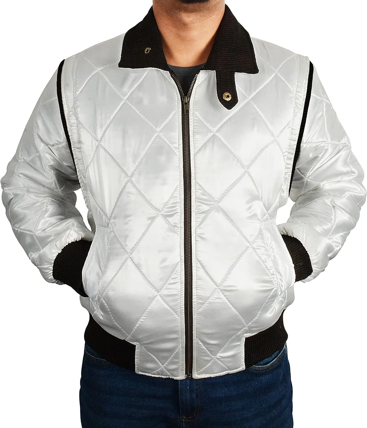 Men's Bomber Satin Fabric Quilted Golden Embroidery of Scorpio Jacket