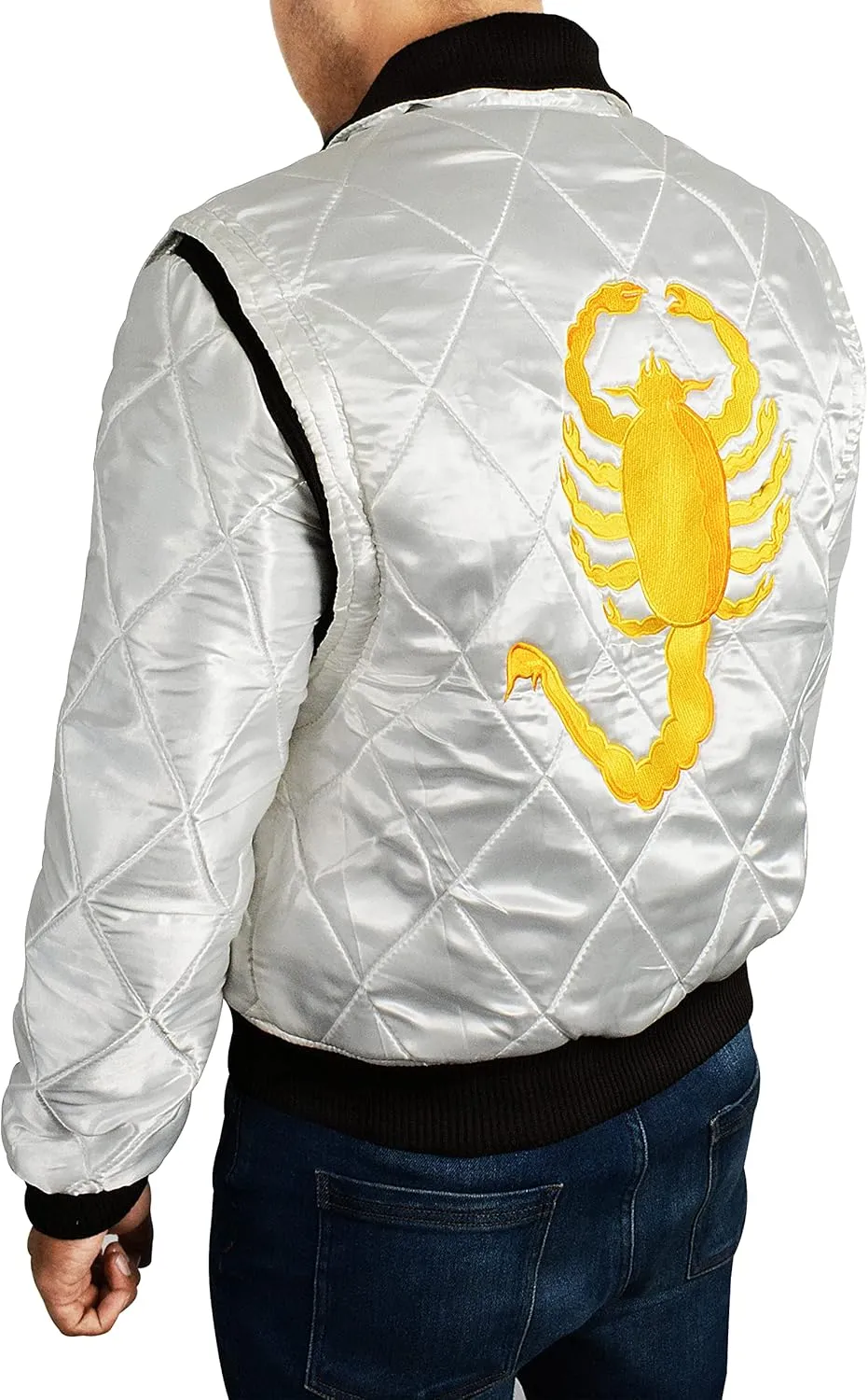 Men's Bomber Satin Fabric Quilted Golden Embroidery of Scorpio Jacket
