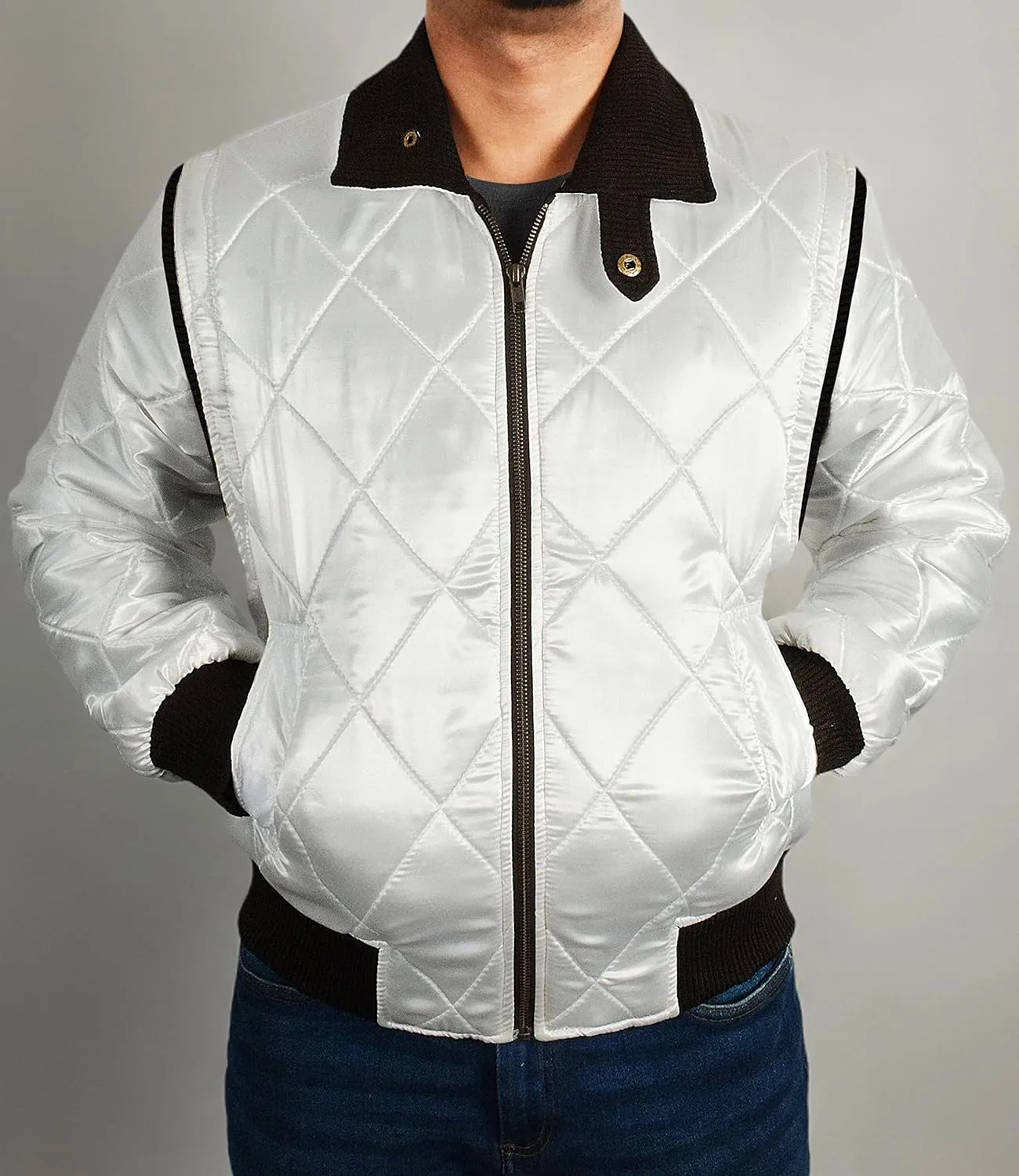 Men's Bomber Satin Fabric Quilted Golden Embroidery of Scorpio Jacket