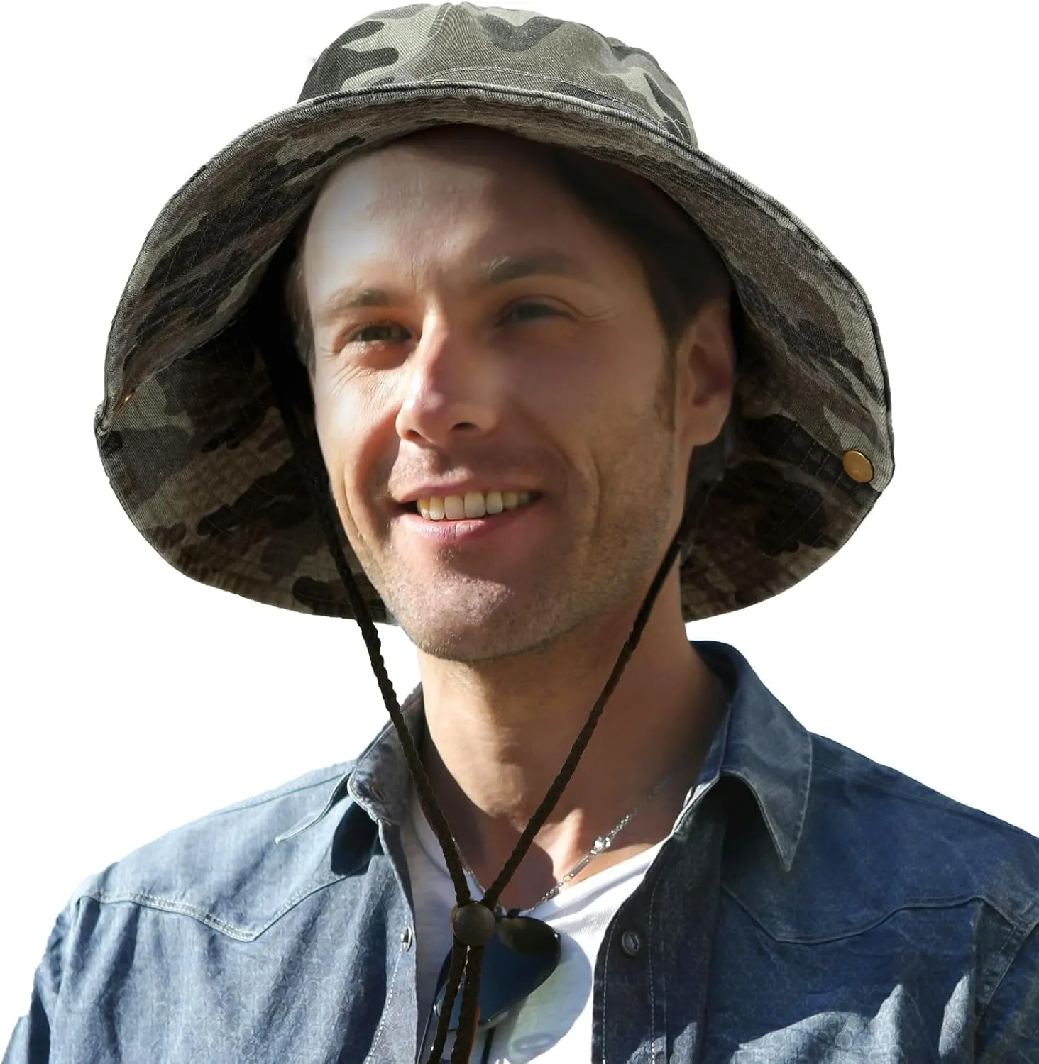 Men's Bucket Hat Camo Outdoor Sun Protection, Breathable Quick-Dry Fishing Gardening Hiking Hat ​,UPF50  Cotton Wide Brim​