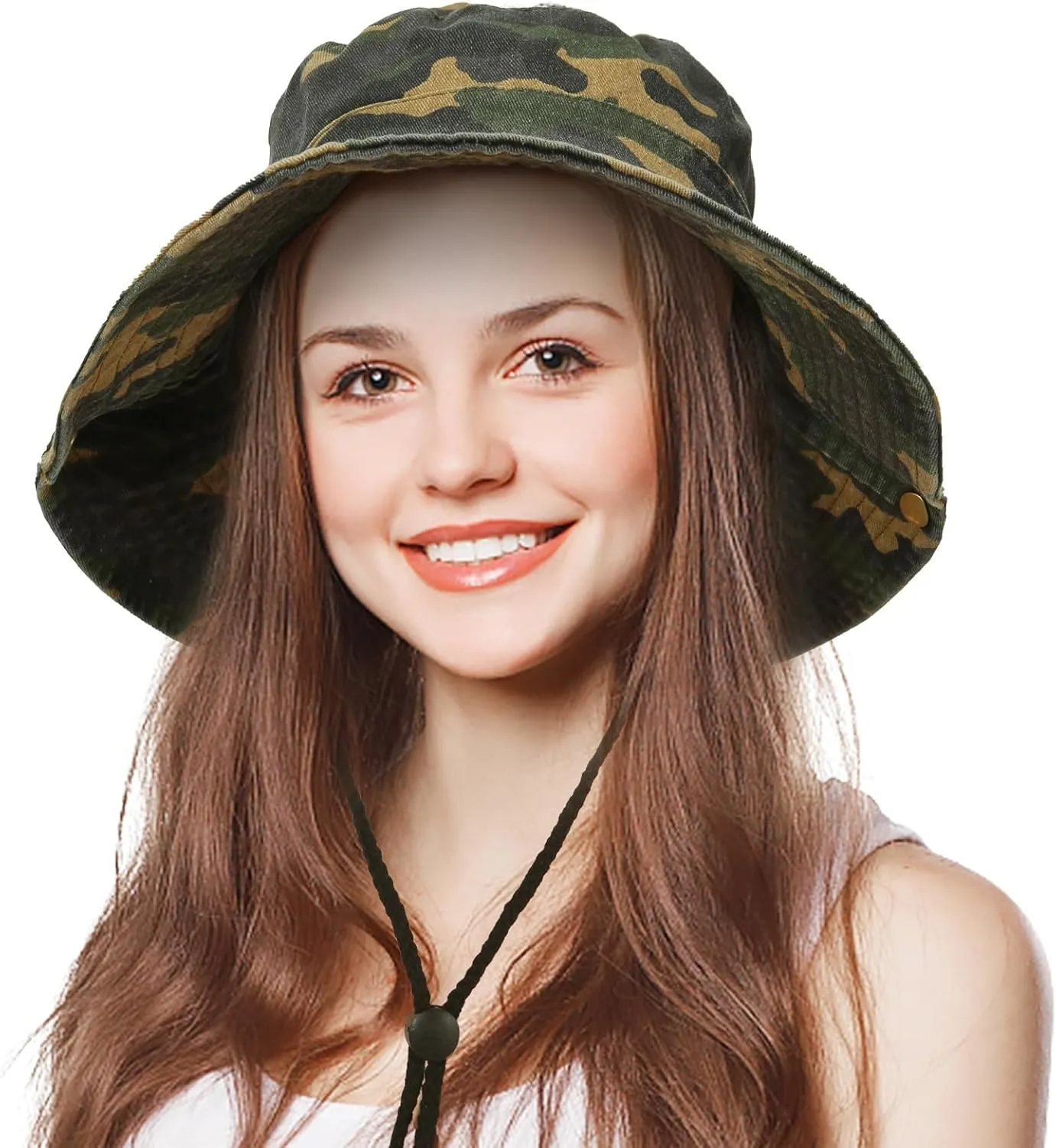 Men's Bucket Hat Camo Outdoor Sun Protection, Breathable Quick-Dry Fishing Gardening Hiking Hat ​,UPF50  Cotton Wide Brim​