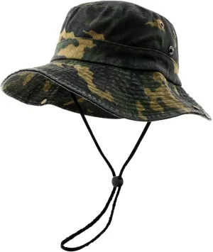 Men's Bucket Hat Camo Outdoor Sun Protection, Breathable Quick-Dry Fishing Gardening Hiking Hat ​,UPF50  Cotton Wide Brim​