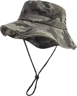 Men's Bucket Hat Camo Outdoor Sun Protection, Breathable Quick-Dry Fishing Gardening Hiking Hat ​,UPF50  Cotton Wide Brim​