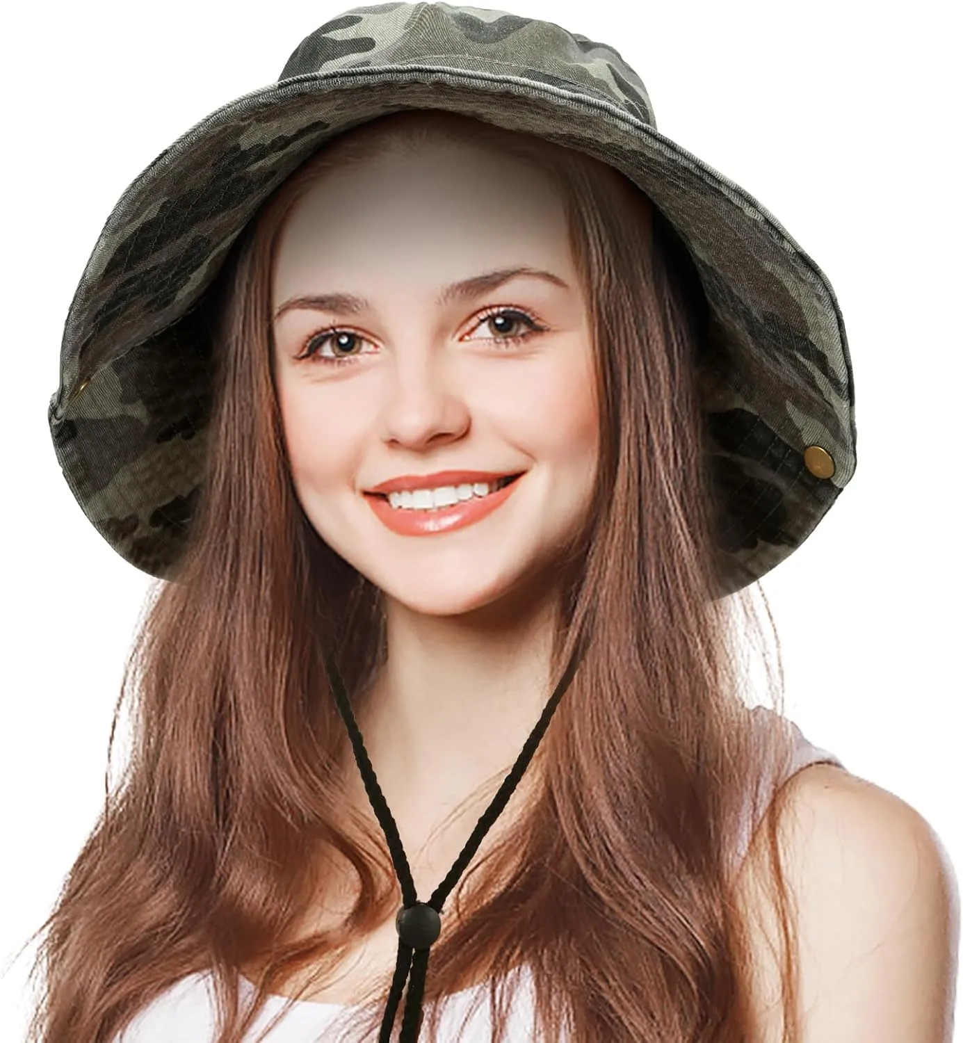 Men's Bucket Hat Camo Outdoor Sun Protection, Breathable Quick-Dry Fishing Gardening Hiking Hat ​,UPF50  Cotton Wide Brim​