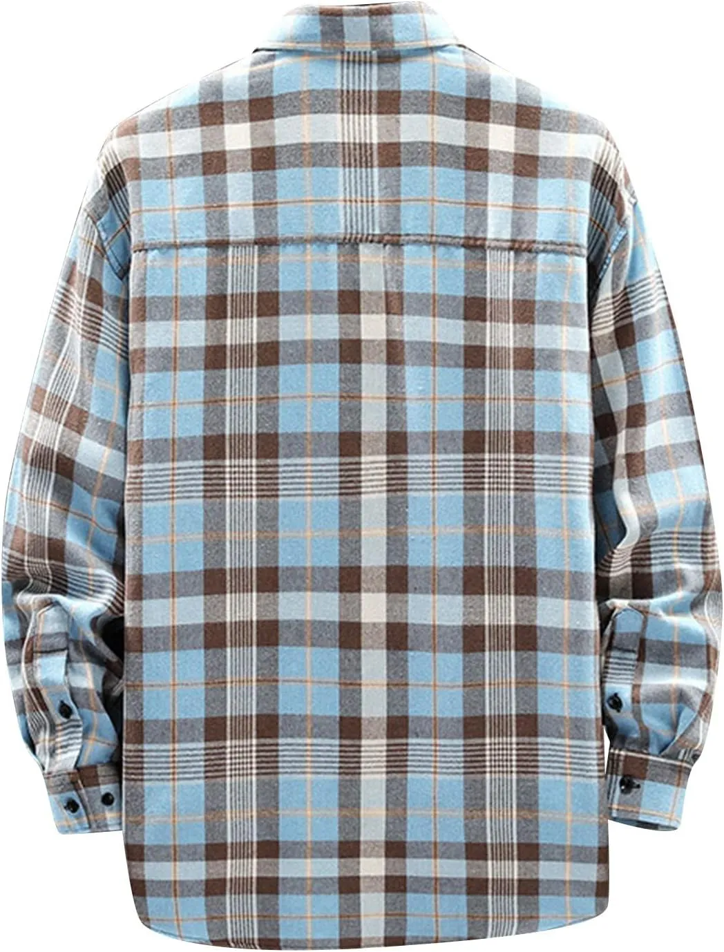 Men's Cotton Plaid Shirts Jacket Fleece Lightweight Breathable Long Sleeve Lapel Formal Shirt Plaid Flannel Shirts