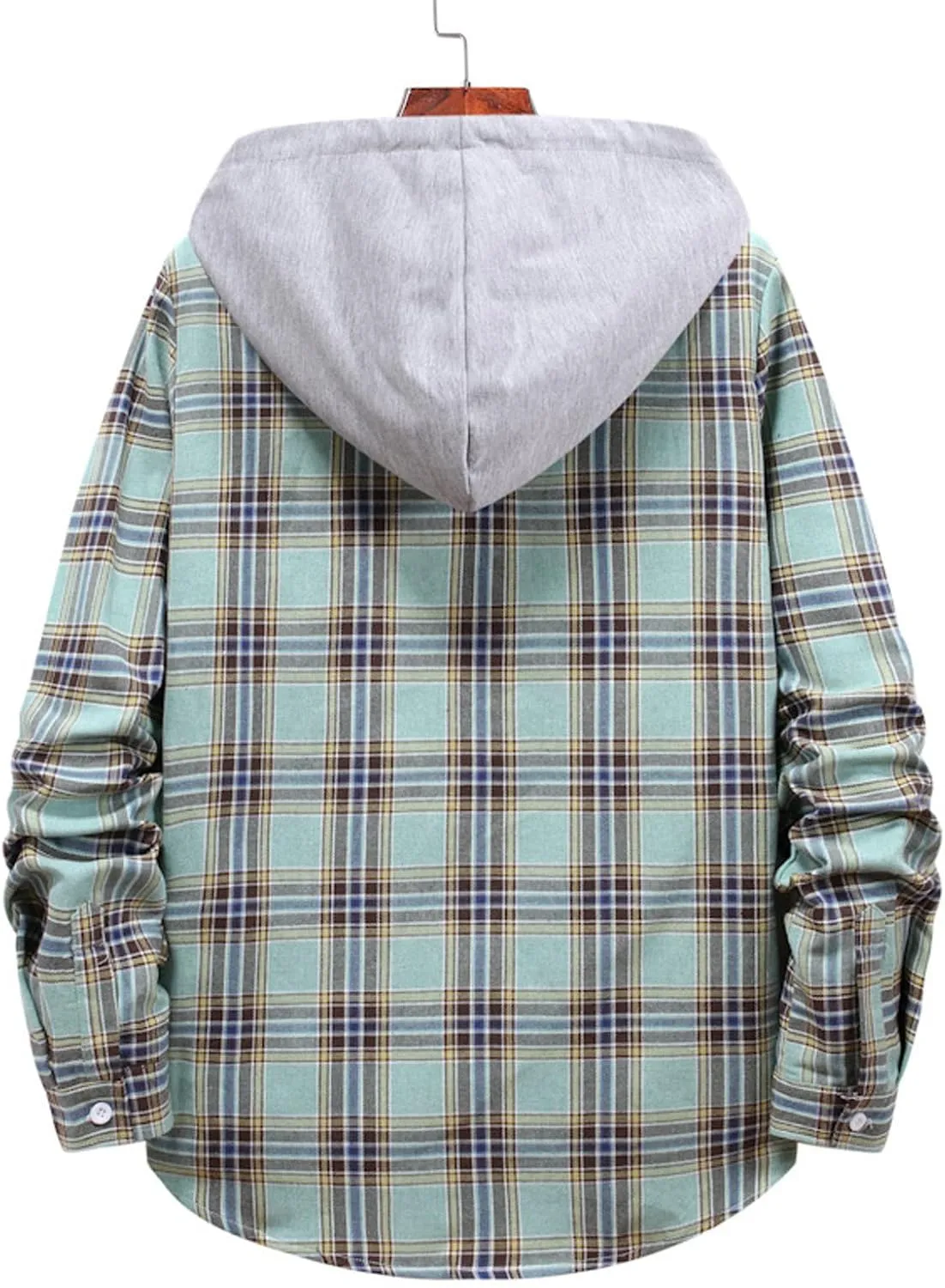Men's Hooded Shirts Jackets Flannel Collar Long Sleeve Shirt Blouse Quilted Lined Flannel Shirt Jacket for Men Fall