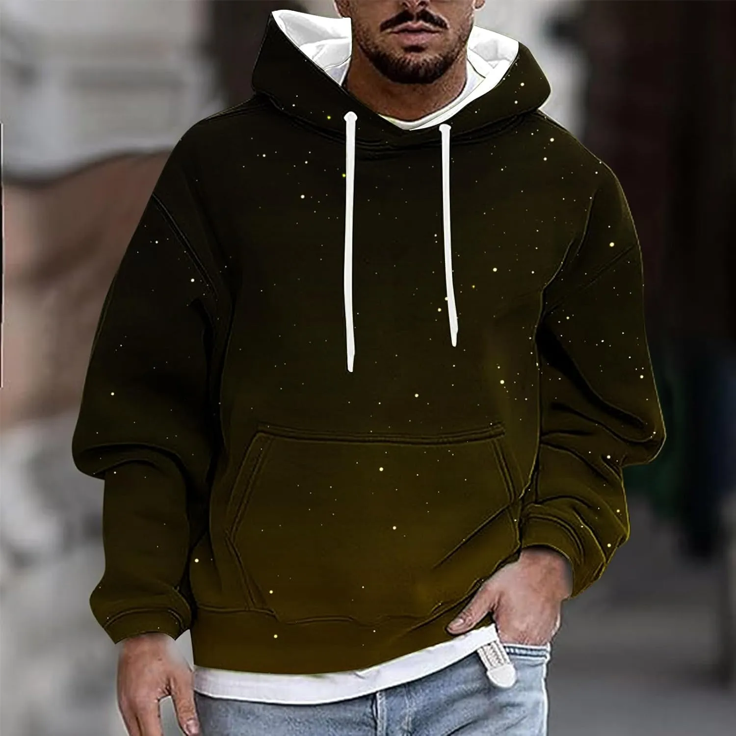 Mens Hoodies Pullover Graphic Ombre Oversized 2024 Fall Pullover Hoodies for Men Casual Bassic Streetwear Sweatshirts