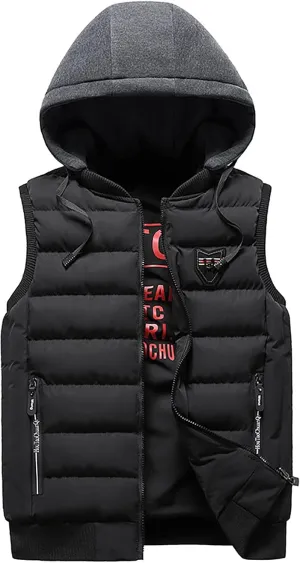 Men's Quilted Winter Vest,Plus Size Hooded Vest Outwear Slim Lightweight Warm Zipper Sleeveless Jacket Coats Pocket