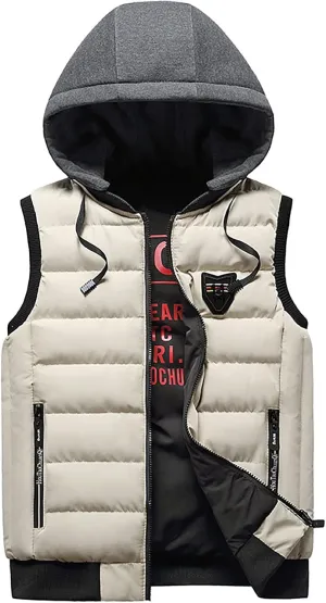Men's Quilted Winter Vest,Plus Size Hooded Vest Outwear Slim Lightweight Warm Zipper Sleeveless Jacket Coats Pocket