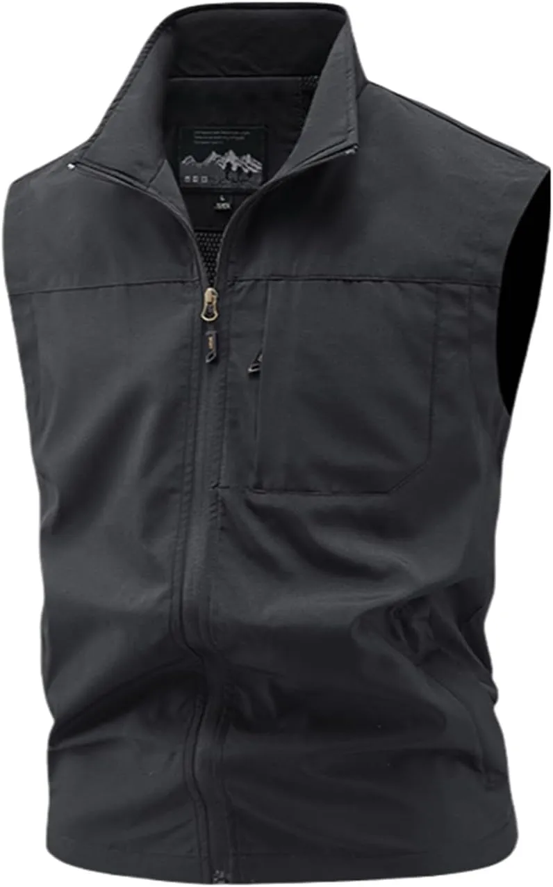 Men's Sleeveless Safari Travel Cargo Vest with Pockets Casual Utility Outdoors Travel Sports Work Fishing Vest
