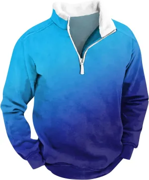 Men's Vintage Western Cowboy Zipper Sweatshirt Winter Thick Sweater Half Zip Stand Collar Cowboy Print Jacket Coats