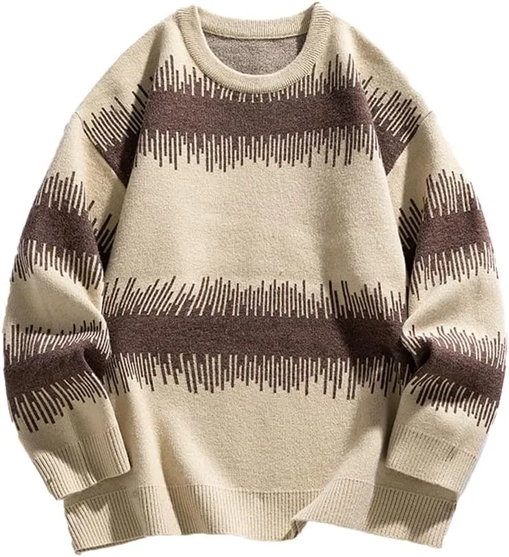 Men's Waveform Graphic Sweaters Long Sleeve Crewneck Oversized Pullover