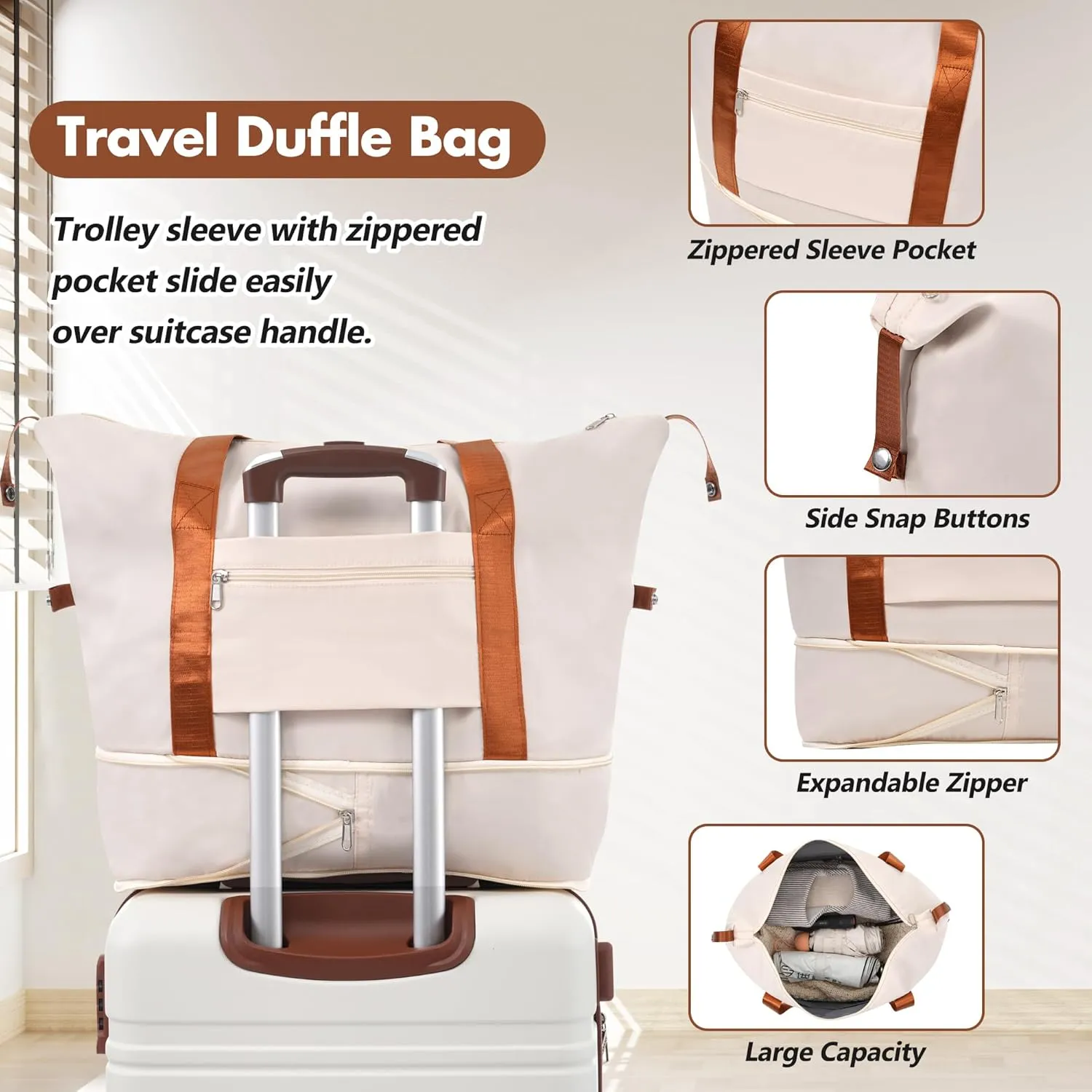 Merax 24 Inch Checked Luggage, Expandable Suitcase with Spinner Wheels, Hard Shell Vintage Luggage Set with TSA Lock(White)